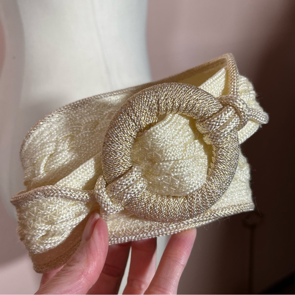 Vintage 1980's -90's Retro Boho Cream woven fabric southwestern wide belt